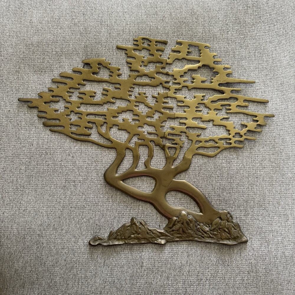Vintage Solid Brass Bonsai Tree of Life Wall Hanging Art Sculpture Mid-Century